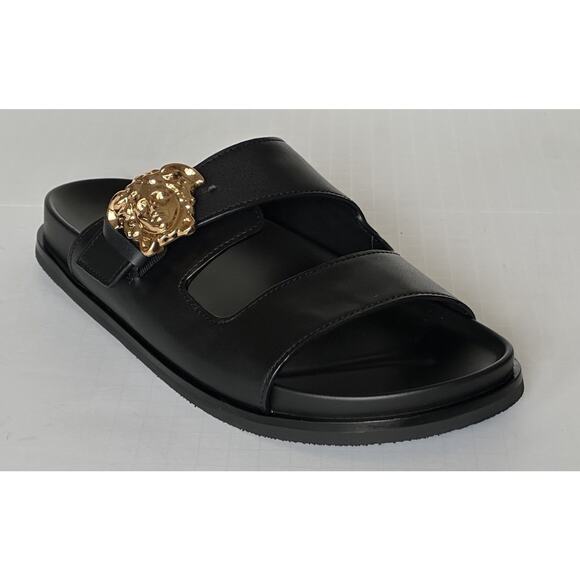 Versace Medusa Black Leather Slides Sandals 9 US (42 Euro) 1020767 NIB $700 - Picture 2 of 16